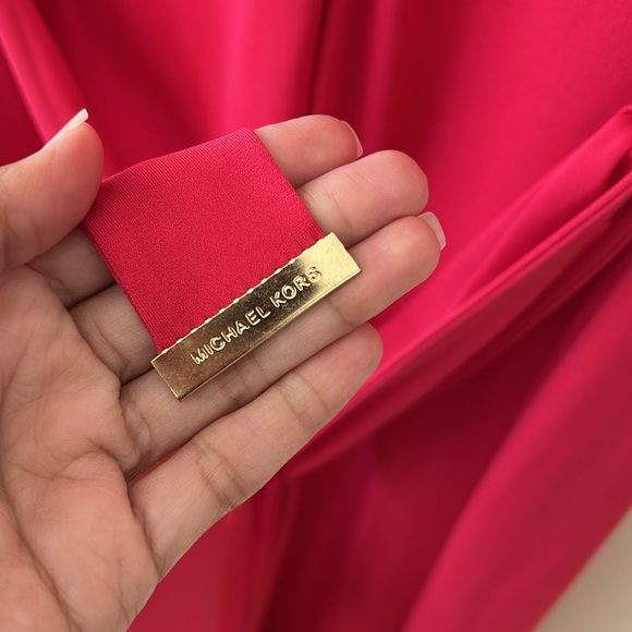 Michael Kors NWT Hot Pink Floor-Length Dress • Size L • Gold Chain Detail - Picture 9 of 13